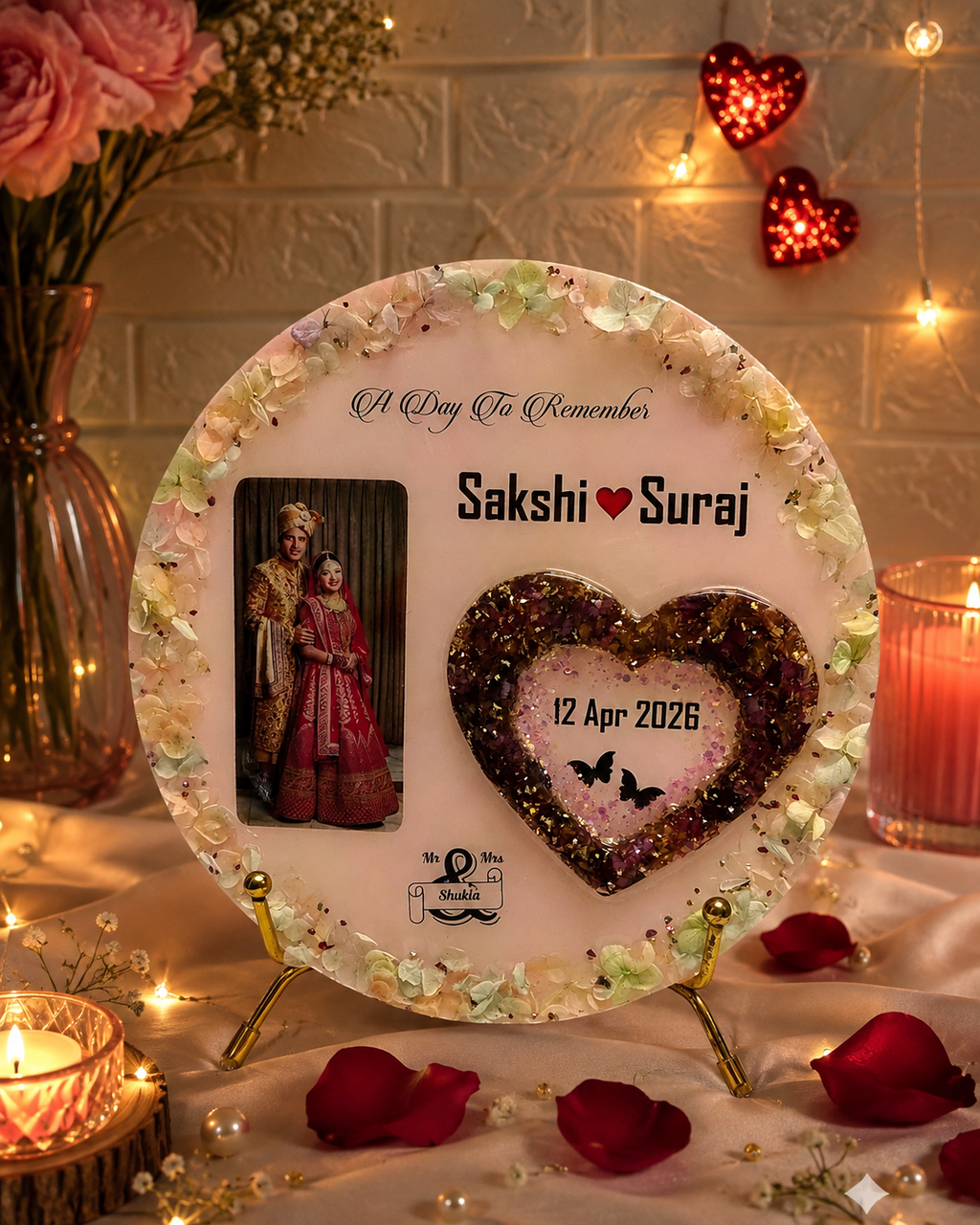 Couple photo frame with flower preservation